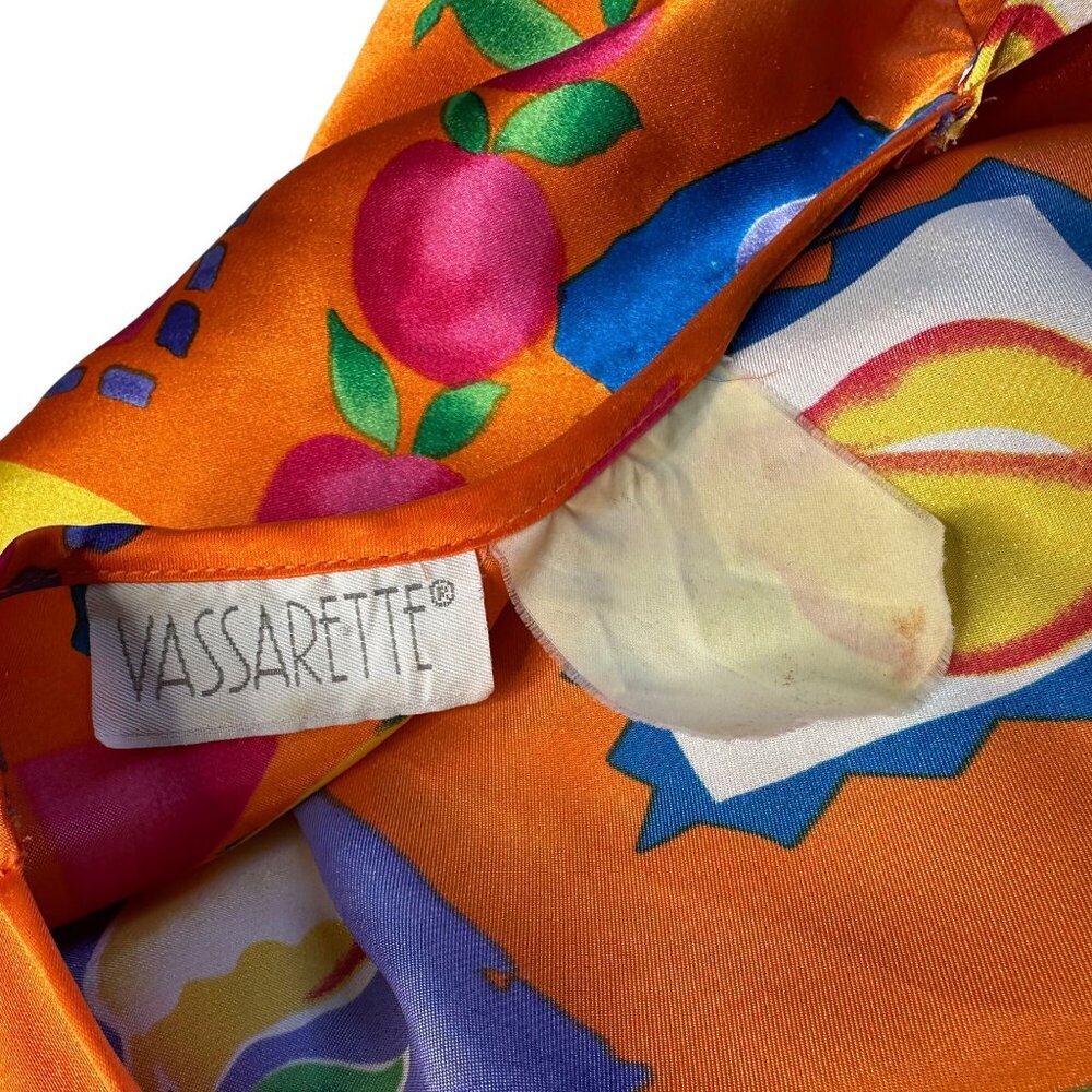 Vintage Vassarette Robe Size Large Kimono Fruit Colorful Orange Satin 90s Retro - Picture 5 of 9